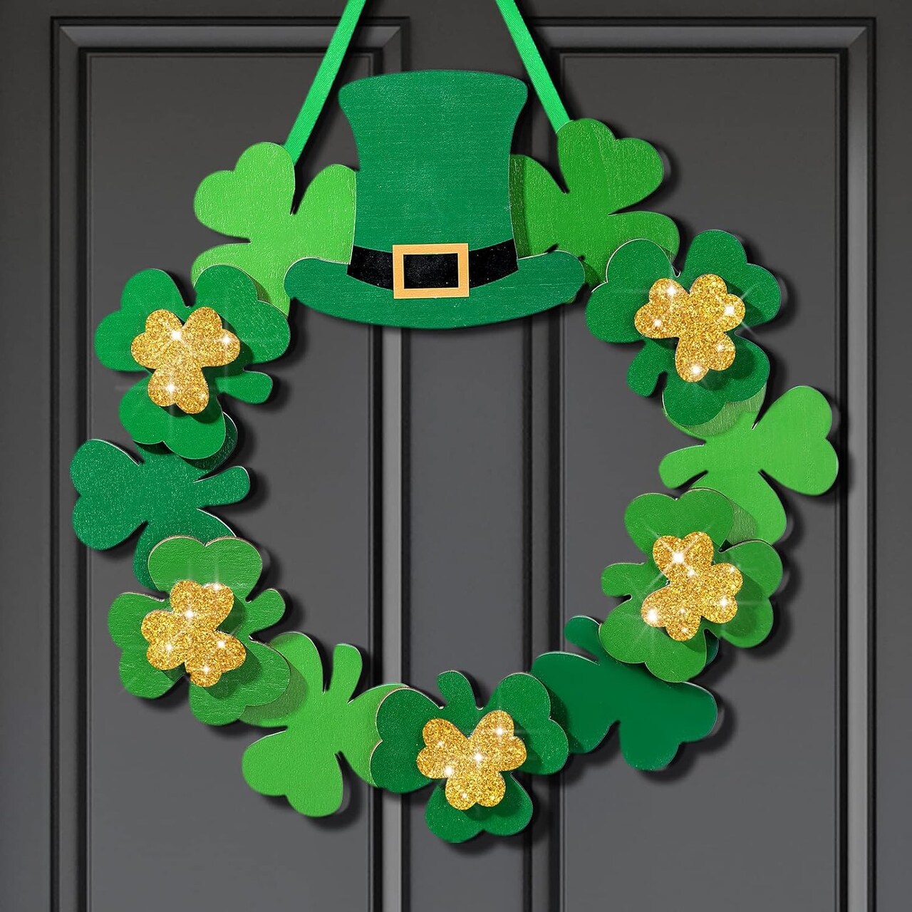 St. Patrick's Day Shamrock Door Wreath Shamrocks Wooden Hanging Sign Lucky Irish Ornament Wood Wreath